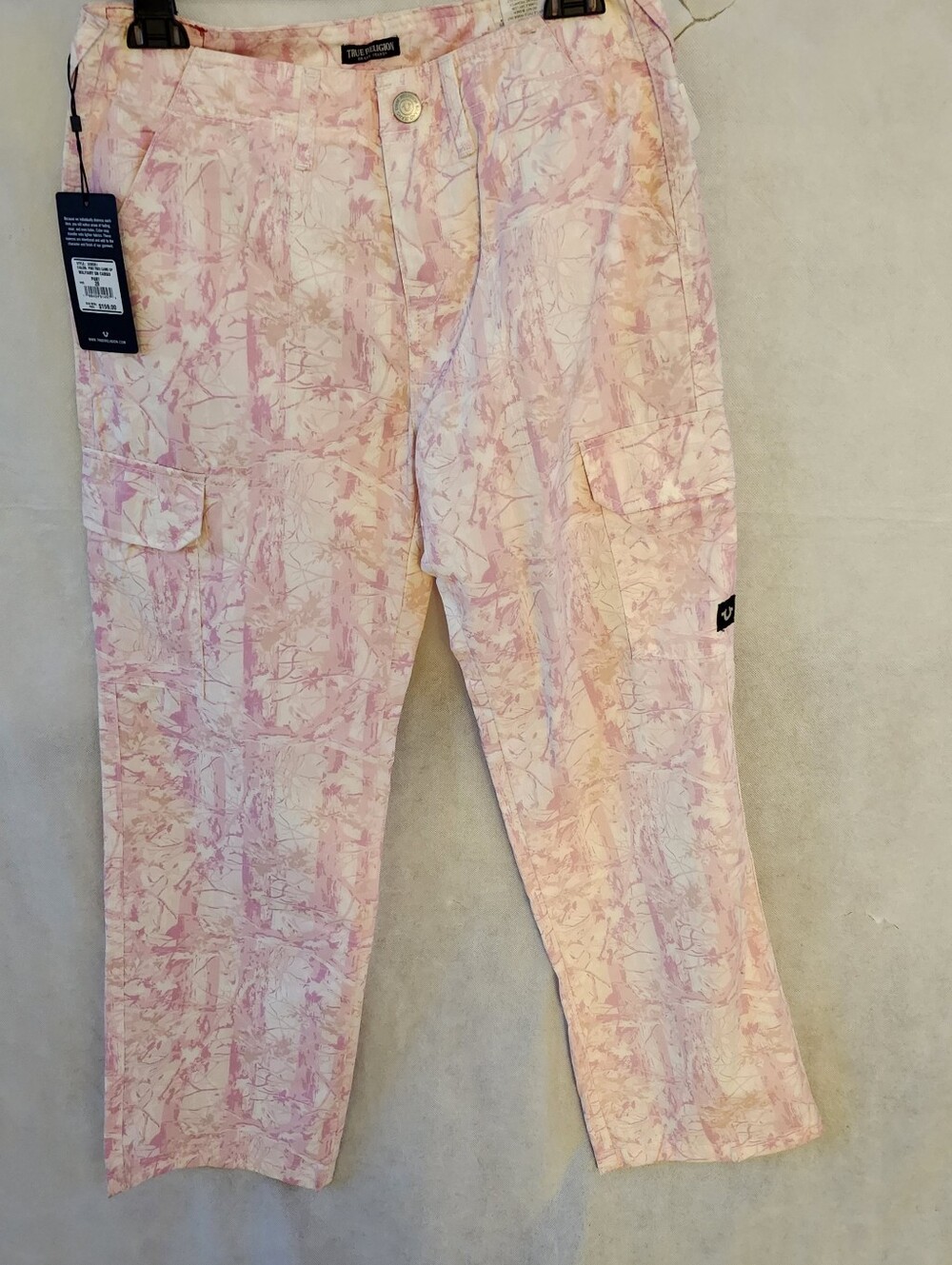 True Religion Womens Pink Tree Camo Pastel Pink Military Cargo Pants Sz 28, 30